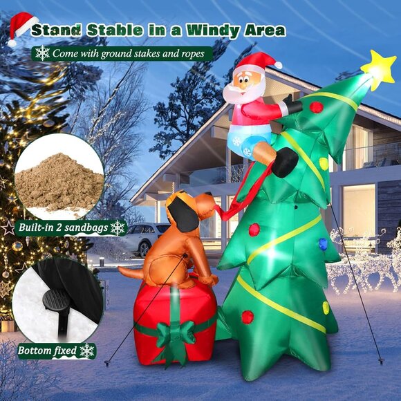 🆕6FT Christmas Inflatables Dog Chase Santa Winter Holiday Outdoor Decorations - Picture 7 of 9